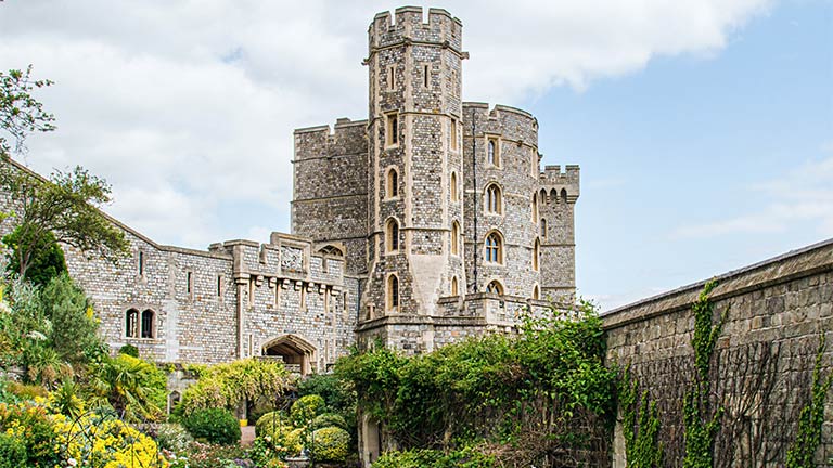 One of the reaching towers of Windsor Castle above the gardens