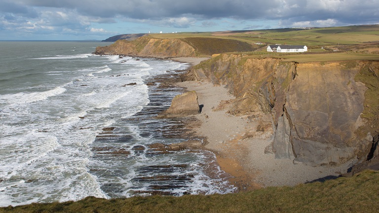 Looking down onto Northcott Mouth Beach near Bude from the cliffs