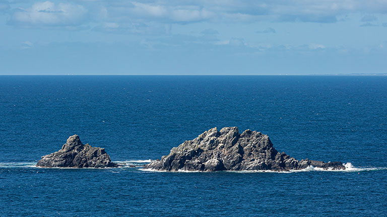 A view of the Brisons, "Man in the Bath", an island off Cape Cornwall