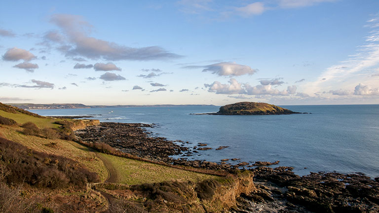 A view of Looe Island from the mainland in South Cornwall