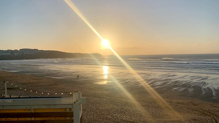 Views over Fistral beach from the Fish House seafood restaurant in Newquay