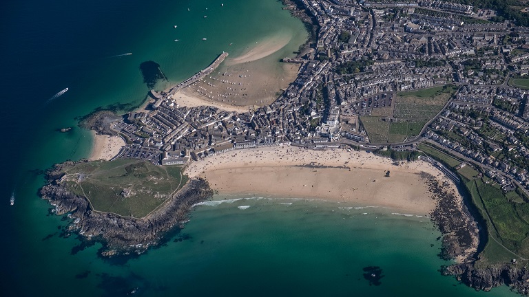 If you are looking for things to do in St Ives, then why not check out the town's gardens? This is a view of the island and some of the town's green spaces.