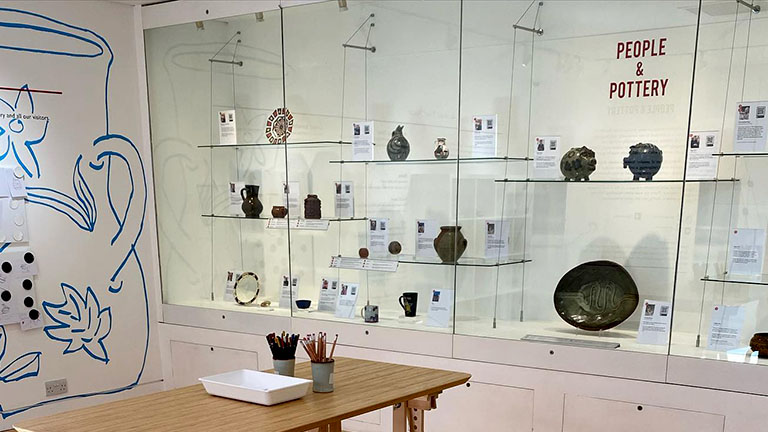 A display about Pottery and People at the Leach Pottery gallery in St Ives