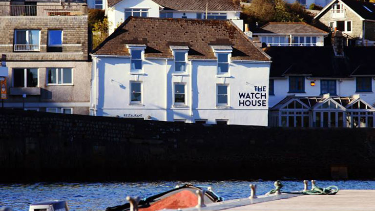 The outside of the Watch House restaurant in St Mawes,Cornwall, overlooking the water