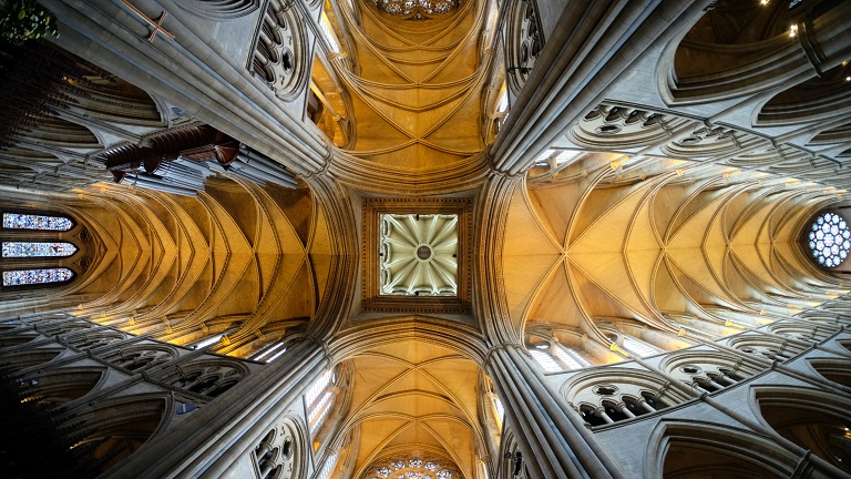 The striking ceiling of Truro Cathedral in Cornwall