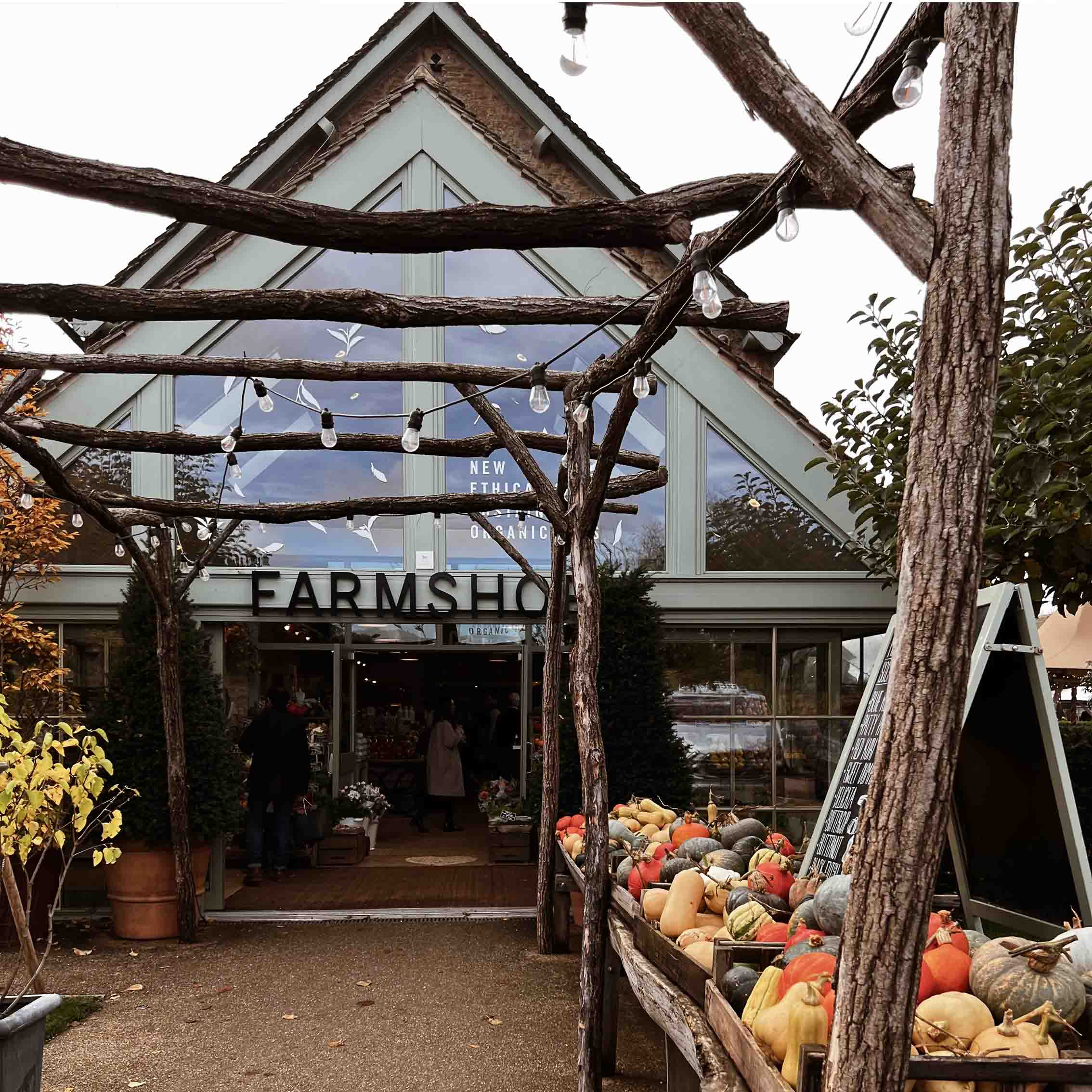 Daylesford Organic Farmshop with pumpkins outside