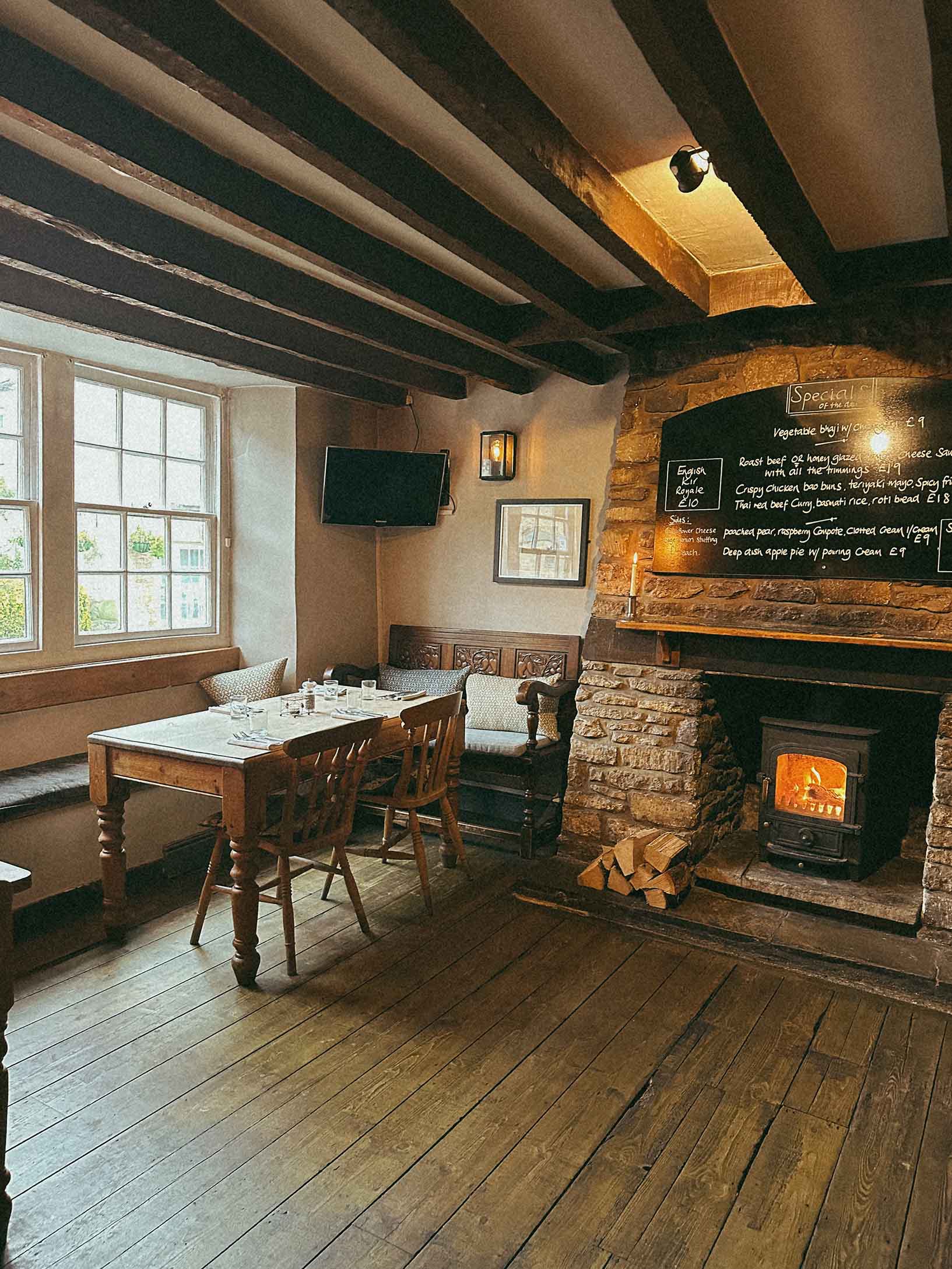 Inside the rustic, cosy interiors of The Angel pub