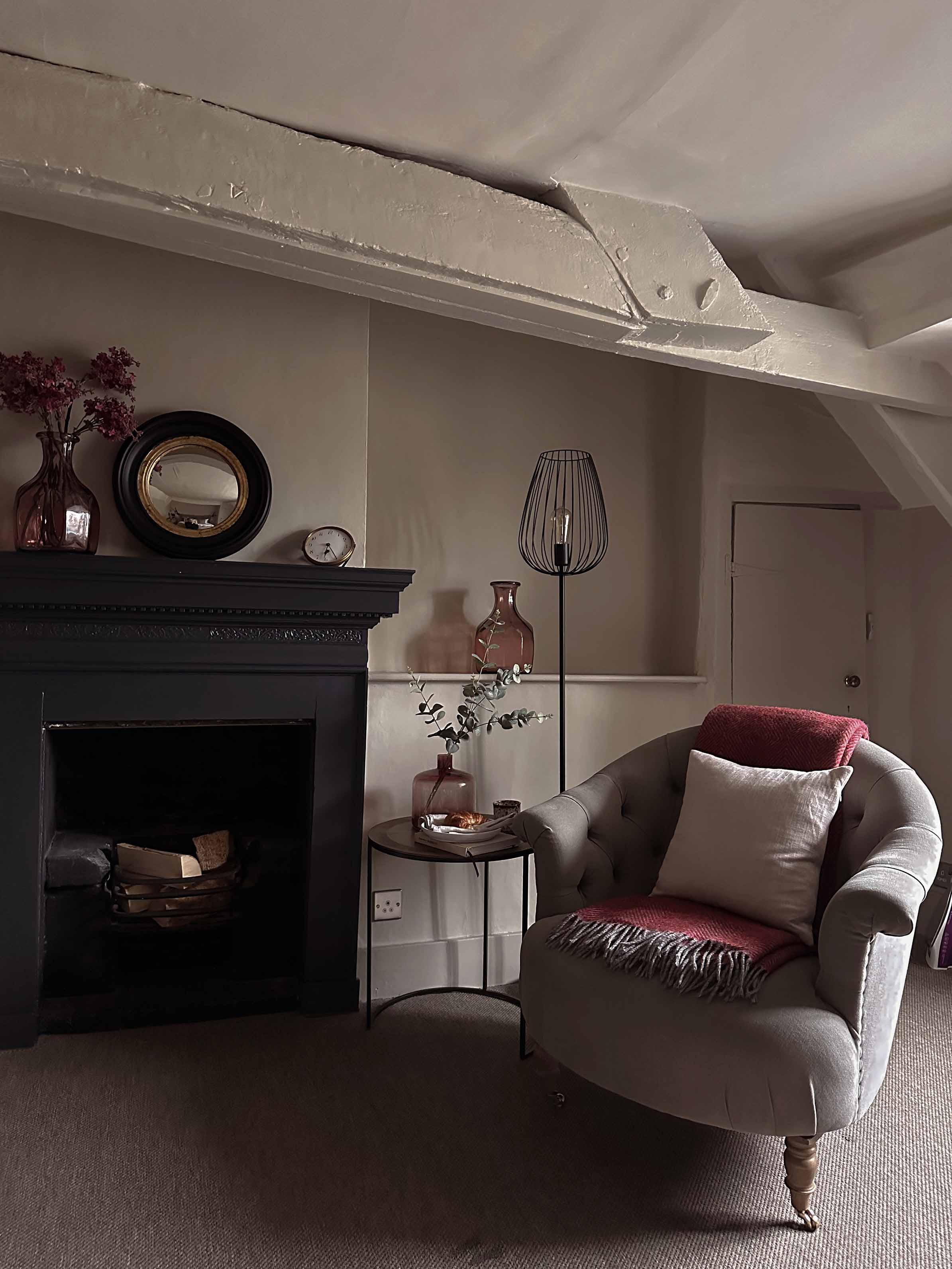 The beautiful fireplace of Wool Cottage in The Cotswolds