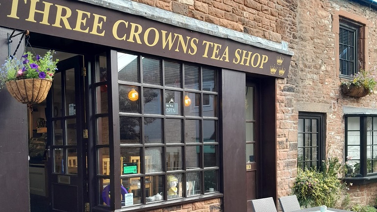 The frontage of the Three Crowns Tea Shop in Penrith, a popular cafe in Penrith