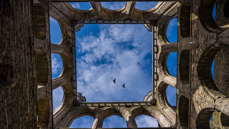 Looking up through the ruined tower of Lowther Castle - one of the top attractions in the Lake District
