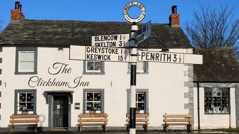 An outside view of the Clickham Inn pub in Blencow near Penrith in Cumbria, a welcoming country pub