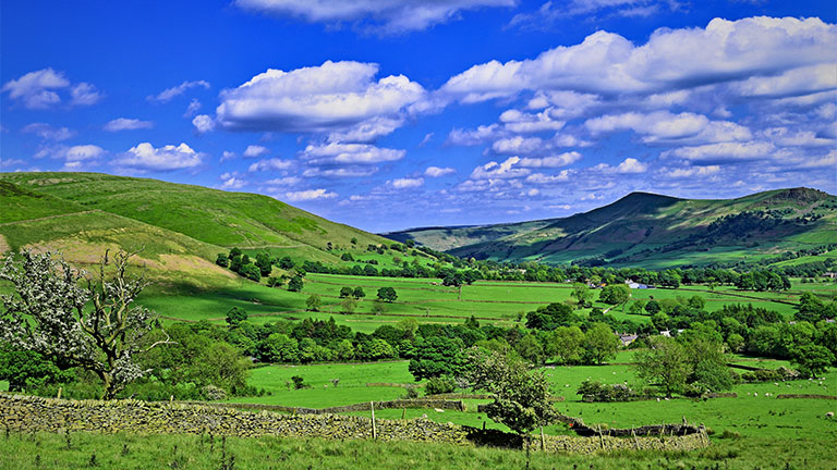 The beautiful countryside of the Edale Valley in the Derbyshire Peak District
