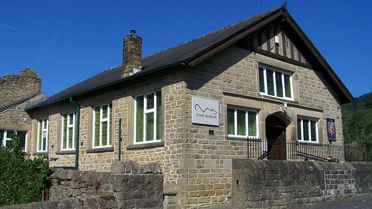 Outside of Eyam "Plague Museum" in Eyam in the Derbyshire Peak District
