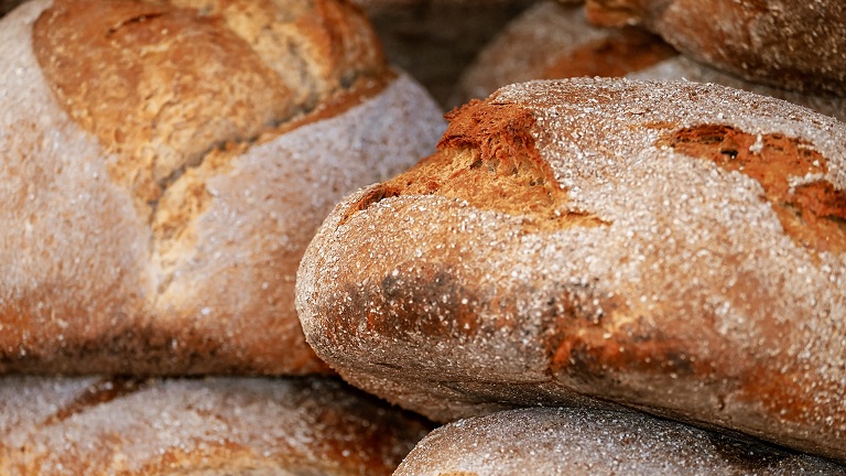 A picture of fresh loaves. Crediton's Farmers' Market is held on the first and third Saturday of every month.