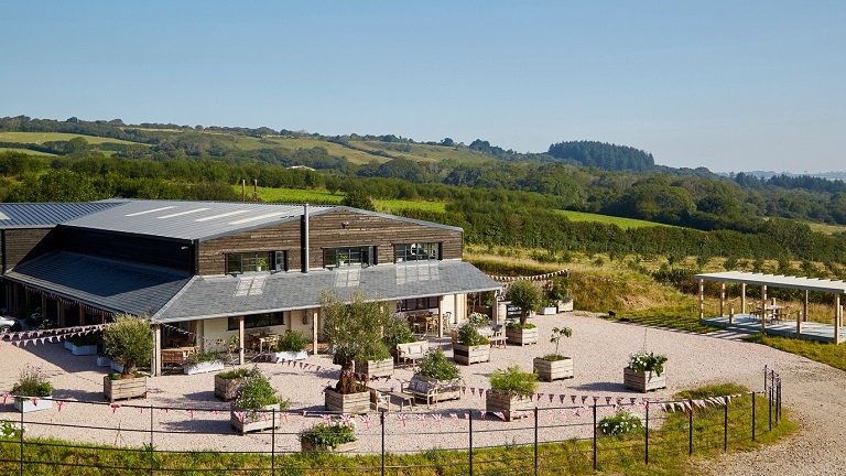 The outside of Heron Valley, a popular family-friendly farm, orchard, restaurant and shop in Devon
