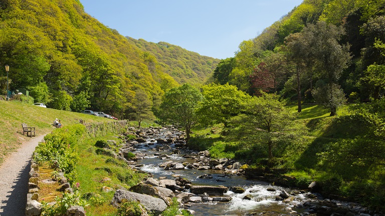 The path that leads from Lynmouth through Watersmeet Gorge to Watersmeet by the river