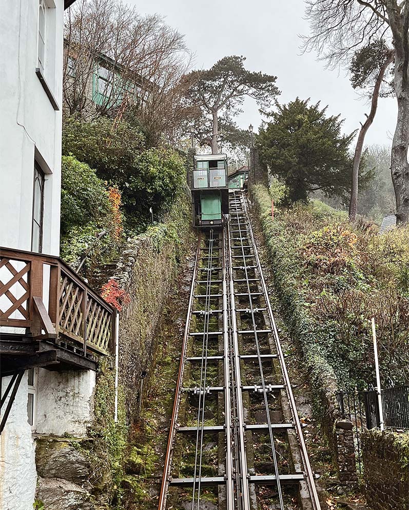 Watching the train travel along the Lynton and Lynmouth Cliff Railway 