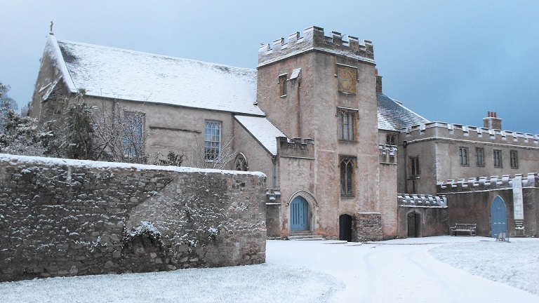 Torre Abbey in the snow at Christmastime 