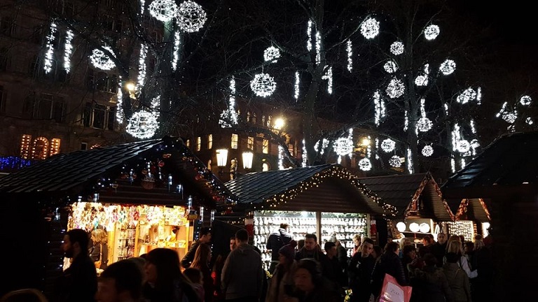 Christmas decorations and markets stalls at Cheltenham Christmas Festival