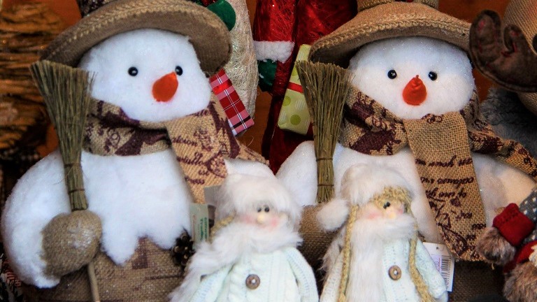 Cute Christmas decorations, gifts and ornaments on display at Winchester Cathedral Christmas Market