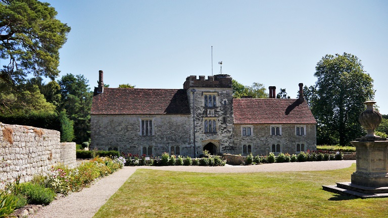 An exterior view of Ightham Mote, one of the best-preserved Medieval manor houses in the UK