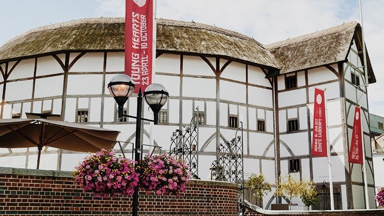 The ancient exterior of the Shakespeare's Globe Theatre in London