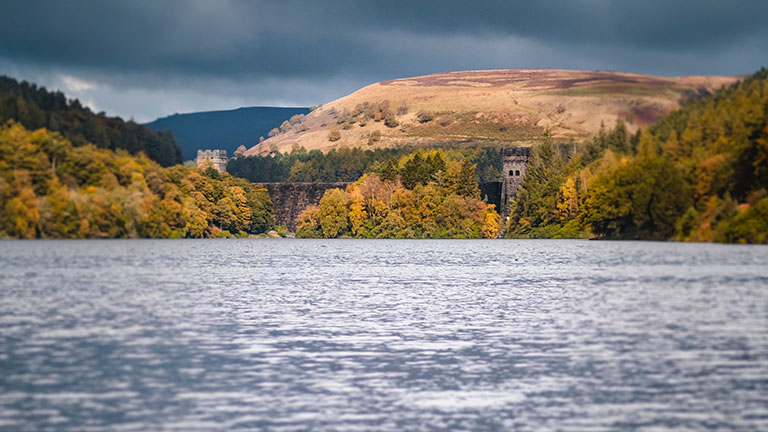 A view over the water of Derwent Reservoir in the Peak District