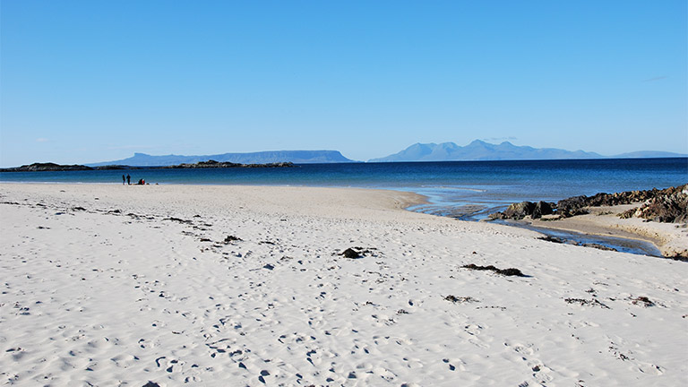 The white sands and blue seas at Camas Daraich on the Isle of Skye