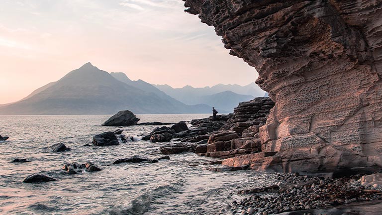 Incredible stones and rock formations at sunset on Elgol Beach on the Isle of Skye