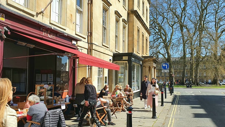 Outside the Circus Restaurant in Bath on a sunny day