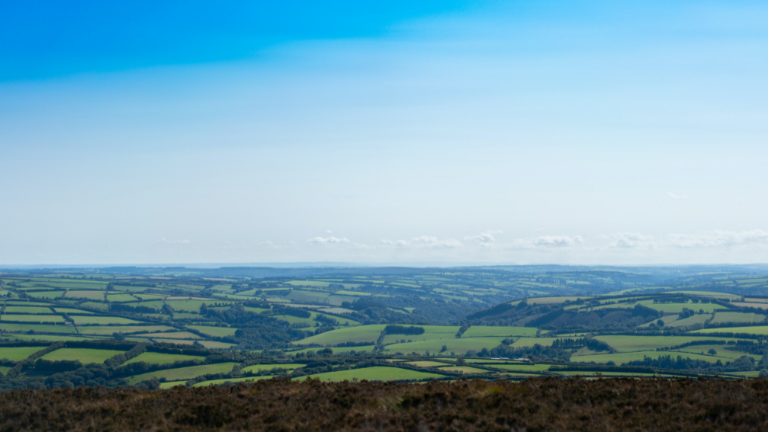 The view over the countryside from Dunkery Beacon in Exmoor National Park