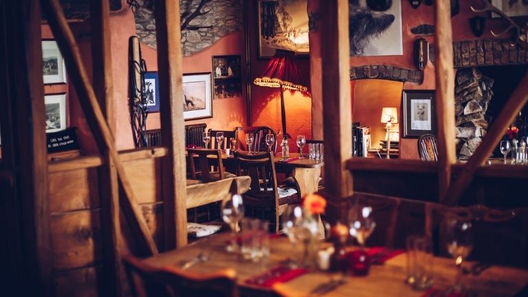 The cosy interior of Woods Bar and Restaurant