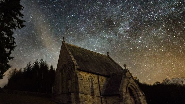 A photo of the night sky above a cottage in the Forest of Bowland