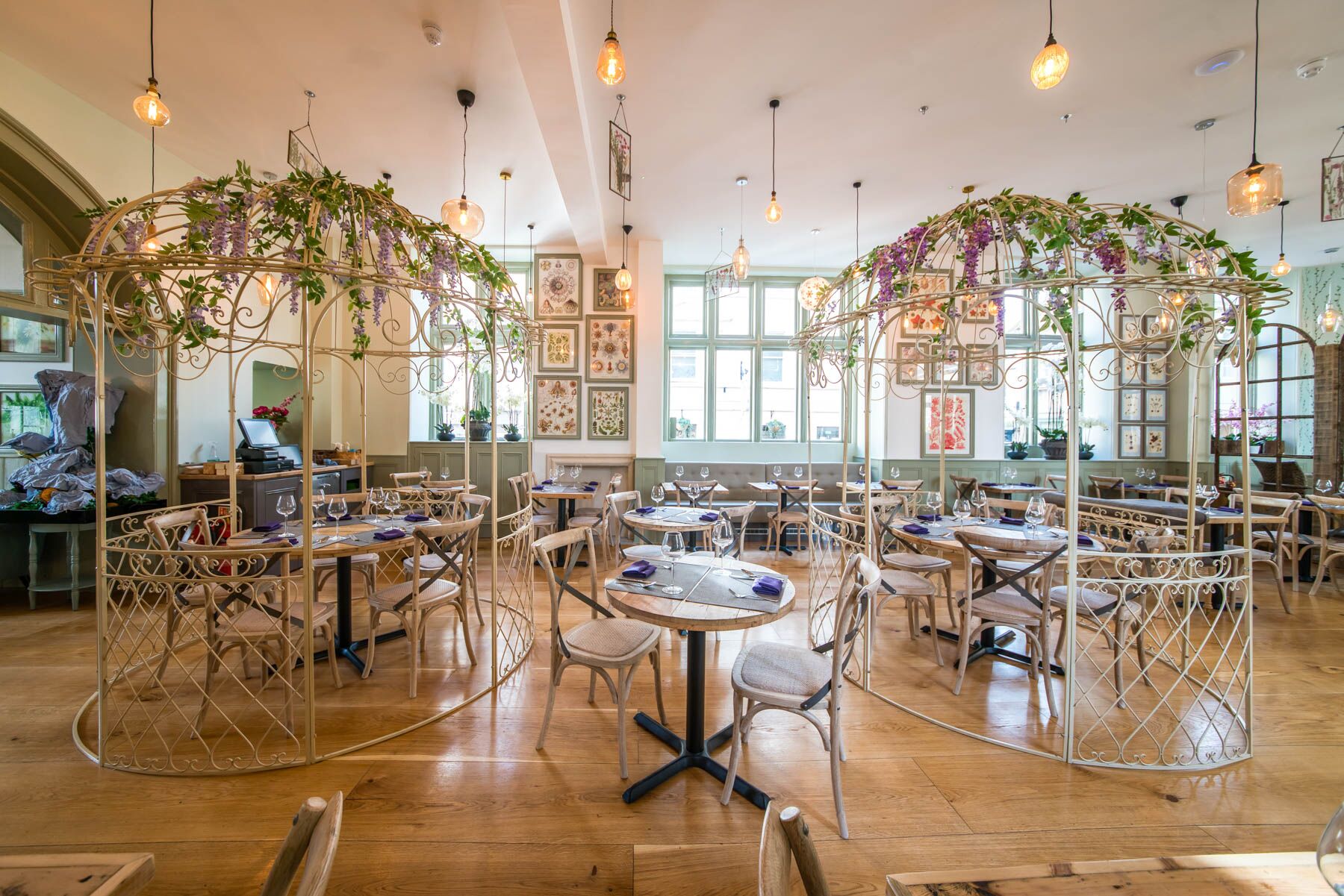 The light-filled interiors of the Giggling Squid restaurant in Bath