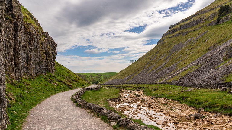A pathway through the striking Gordale Scar in Yorkshire
