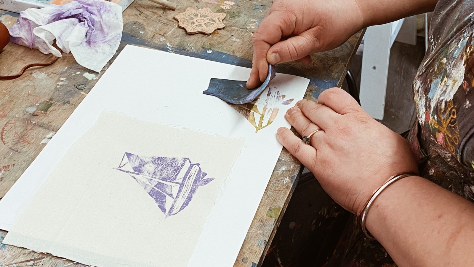 Stamp making and printing with Pick Pretty Paints in St Ives