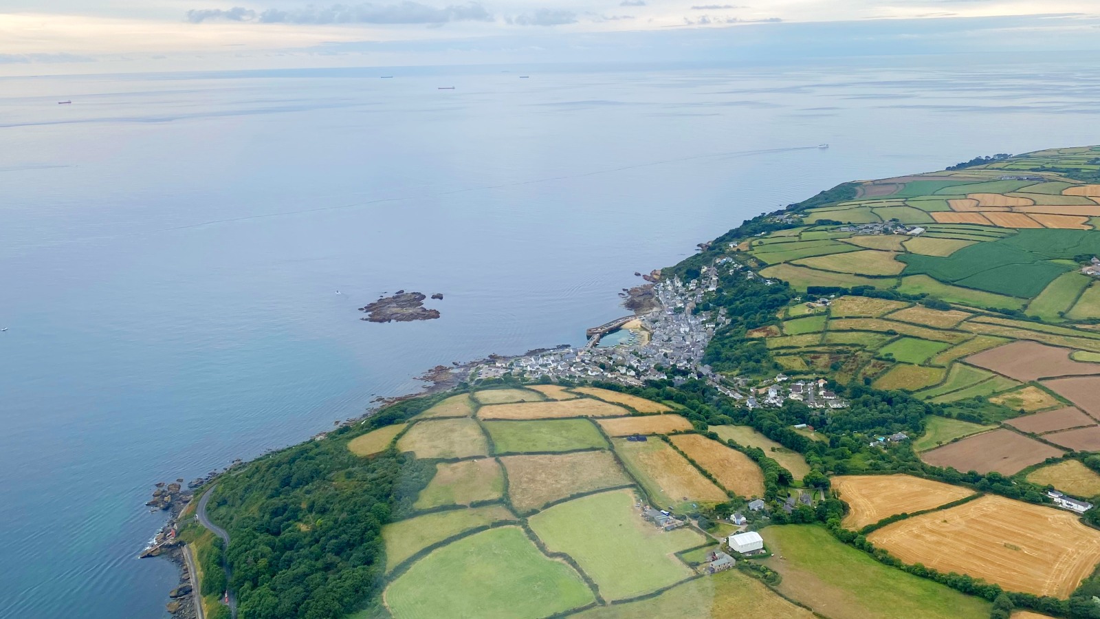 Aerial helicopter views over the Cornish coast