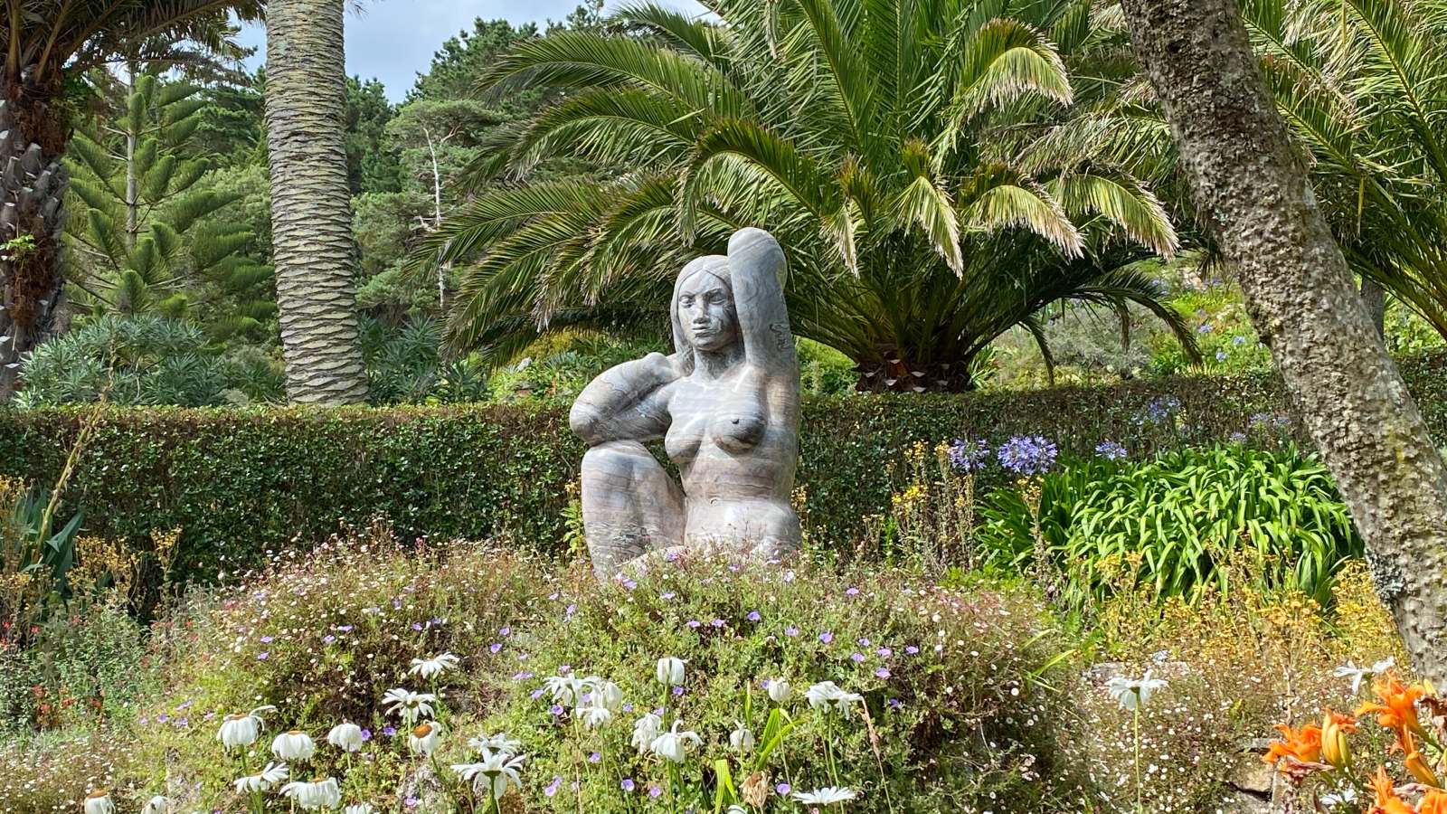 Statues and flowers in Abbey Gardens, Tresco