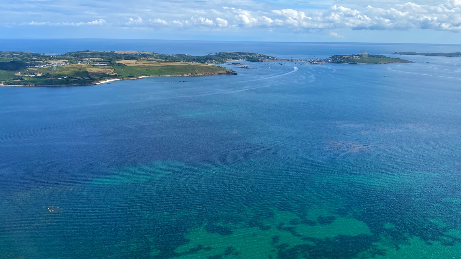 Aerial helicopter views of Isles of Scilly