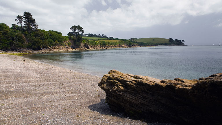 A view of Grebe, a lovely sand and shingle beach along the Helford