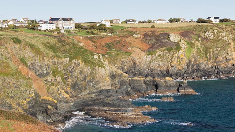 A view of Housel Bay from adjacent clifftops overlooking the Lizard's rugged coastline
