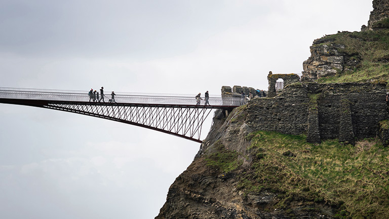 The iconic bridge leading to Tintagel Castle in Cornwall