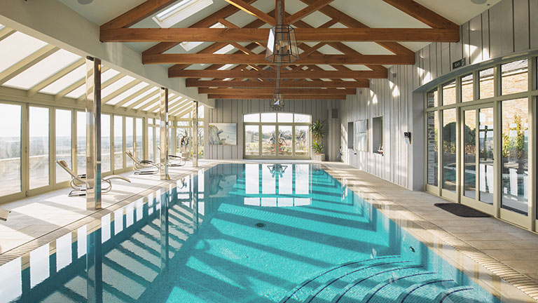 The shared swimming pool at Trevear Lodge, perfect for romantic Valentine's retreats in the UK
