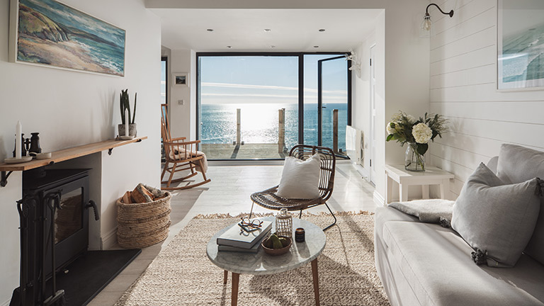 Coastal views from the gorgeous living area of Ula, Porthleven | Boutique Retreats