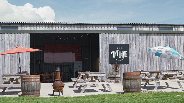 The exterior of the Vine pop-up restaurant at Knightor Vineyard in Portscatho, the Roseland