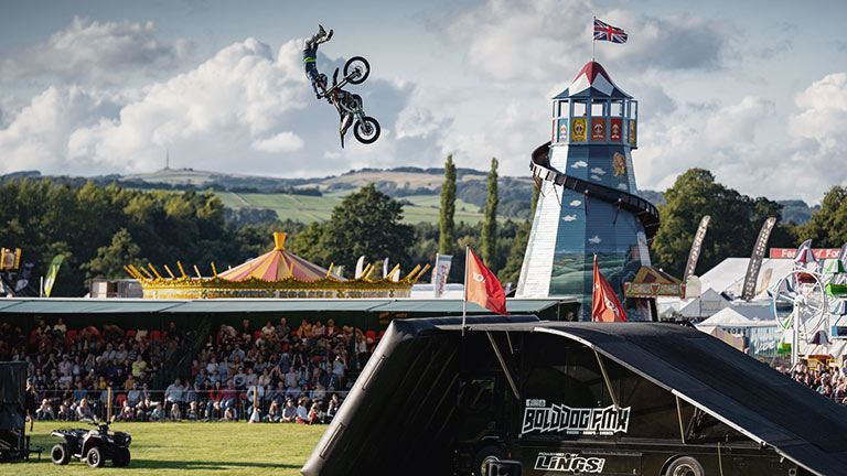 Motorcycle aerial acrobatics at Chatsworth Country Fair