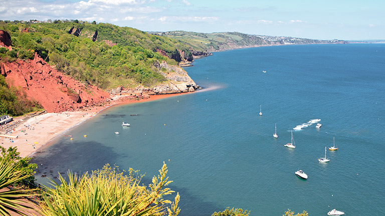 A view of Babbacombe Beach from the clifftops 