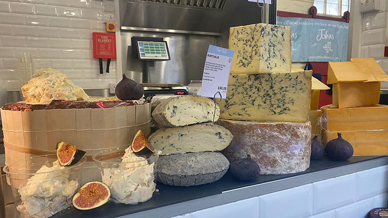 A range of cheese ready to buy at John's deli in Instow