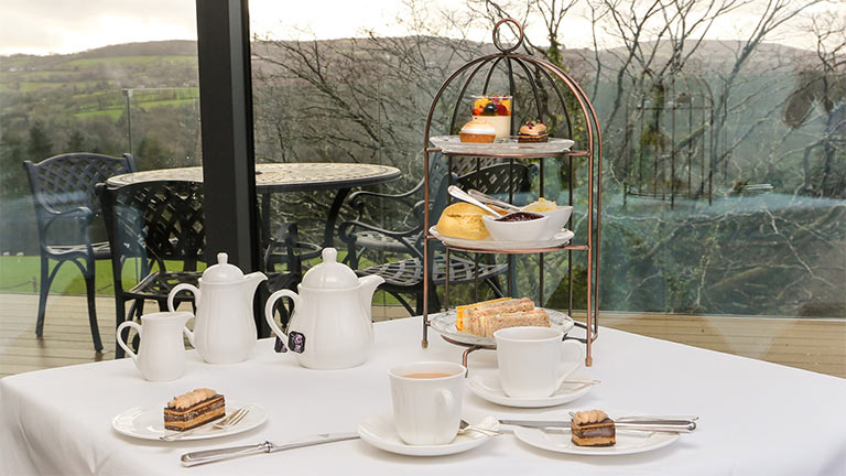 An afternoon tea at the Horn of Plenty overlooking the grounds