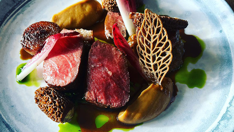 A decadent meat dish served at the Michelin recommended Tytherleigh Arms, Devon